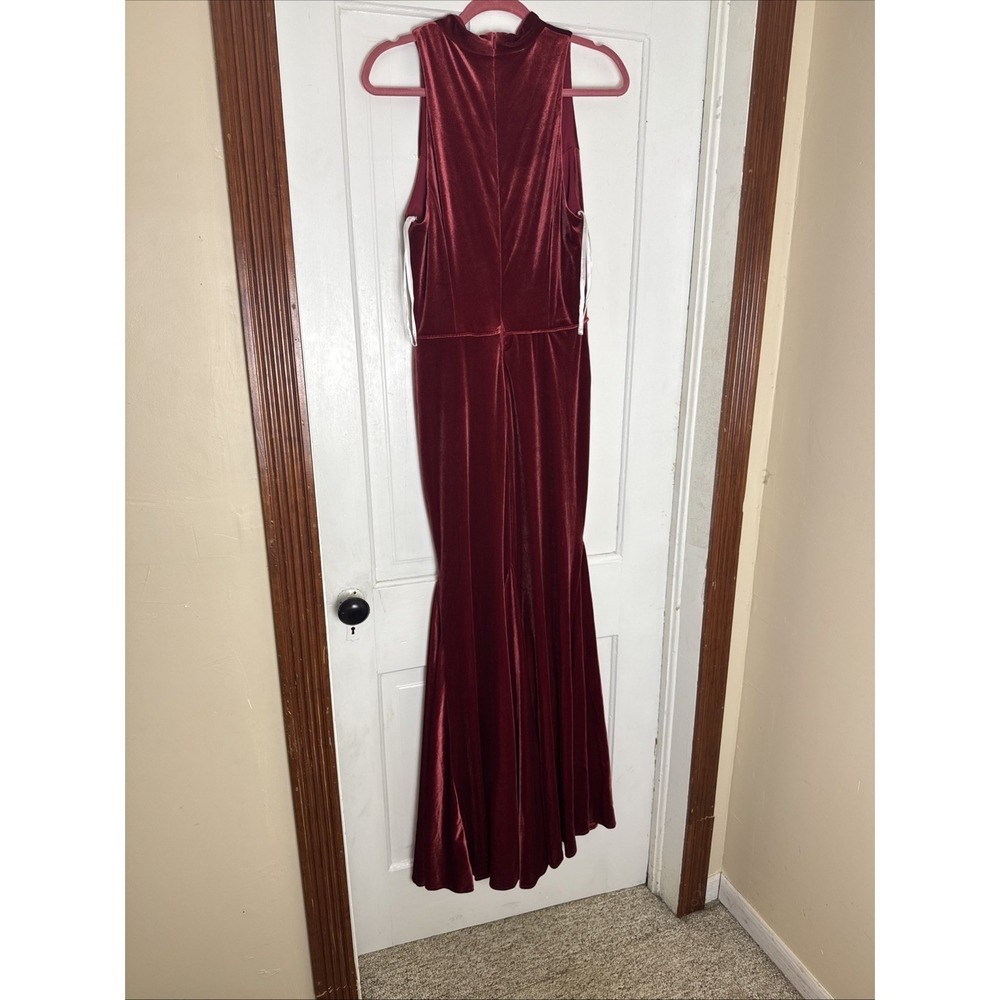 Christina Wu Celebration Burnt Orange Velvet V-Neck Maxi Formal Dress Size 10 - Picture 8 of 10